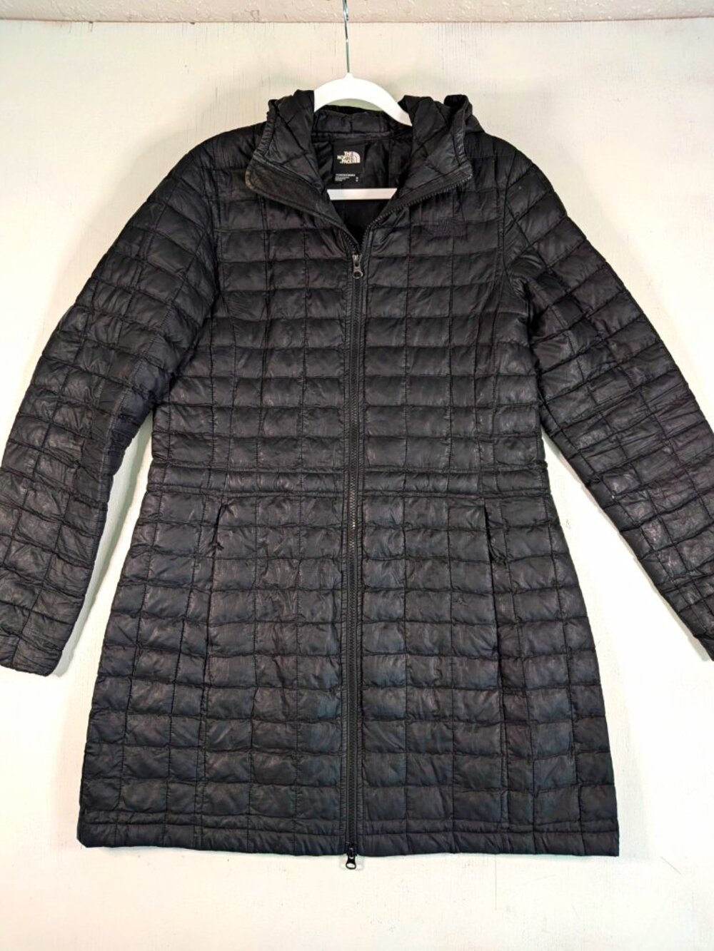 The North Face ThermoBall Parka Womens M Black Quilted Hooded Long Puffer Coat